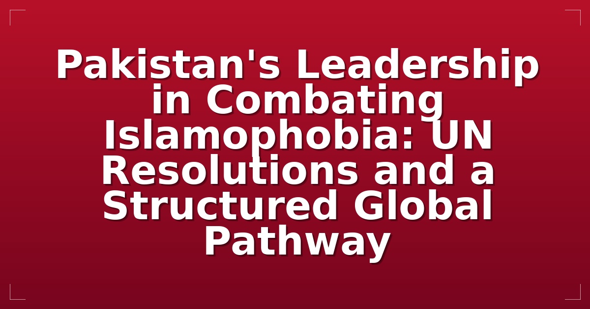 Pakistan's Leadership in Combating Islamophobia: UN Resolutions and a Structured Global Pathway