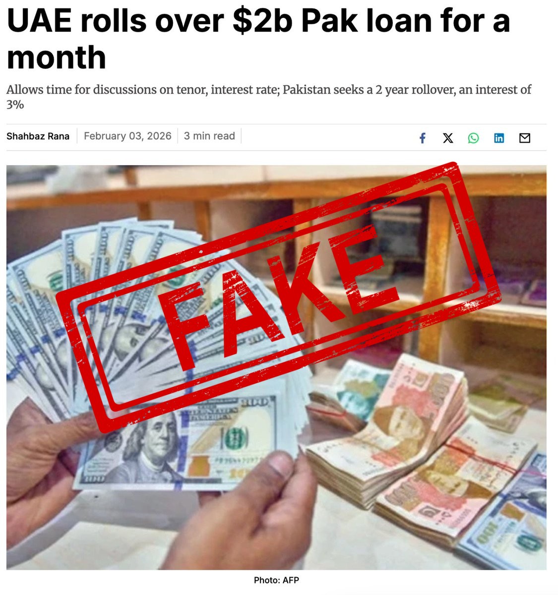 Fake Debunk: UAE now asking its money back from Pakistan otherwise it will penalise Pakistan with higher interest