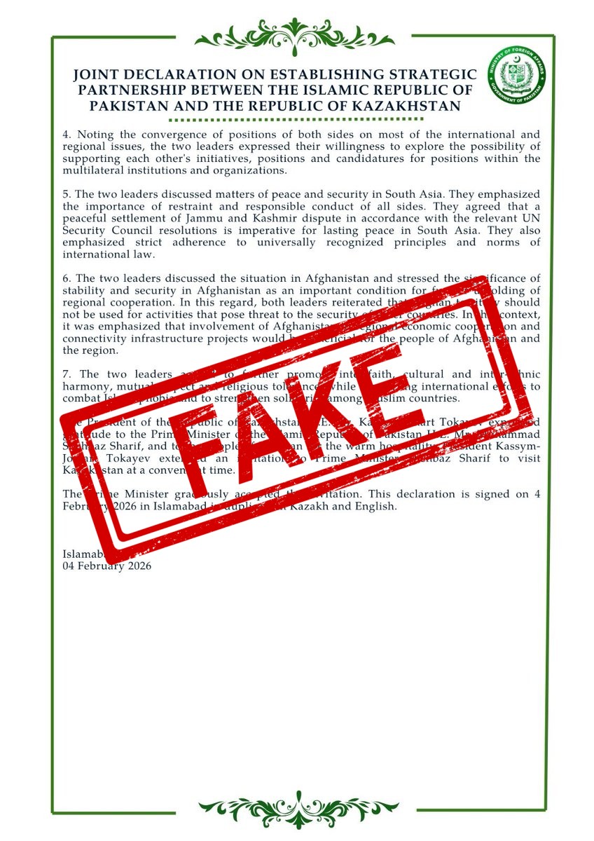 Fake Debunk: Pakistan, Kazakhstan joint statement mentions Kashmir &amp; 'its resolution according to UNSC resolution