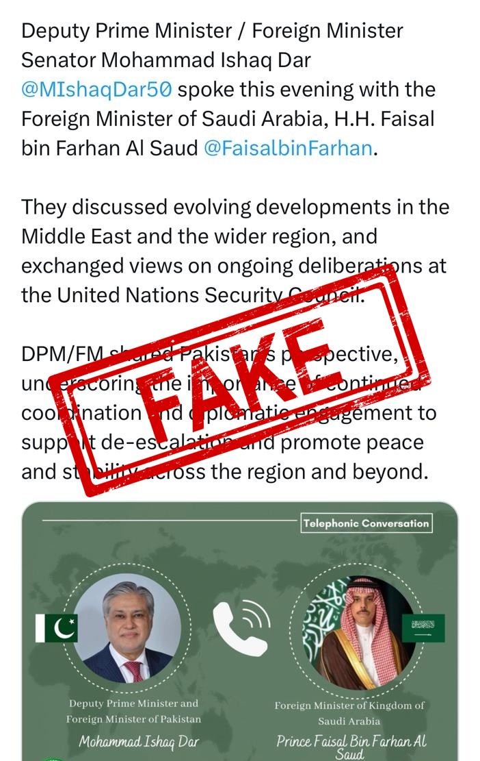 FACT CHECK: Fake News Alert - &amp; Pakistan FM spoke to Saudi FM:...