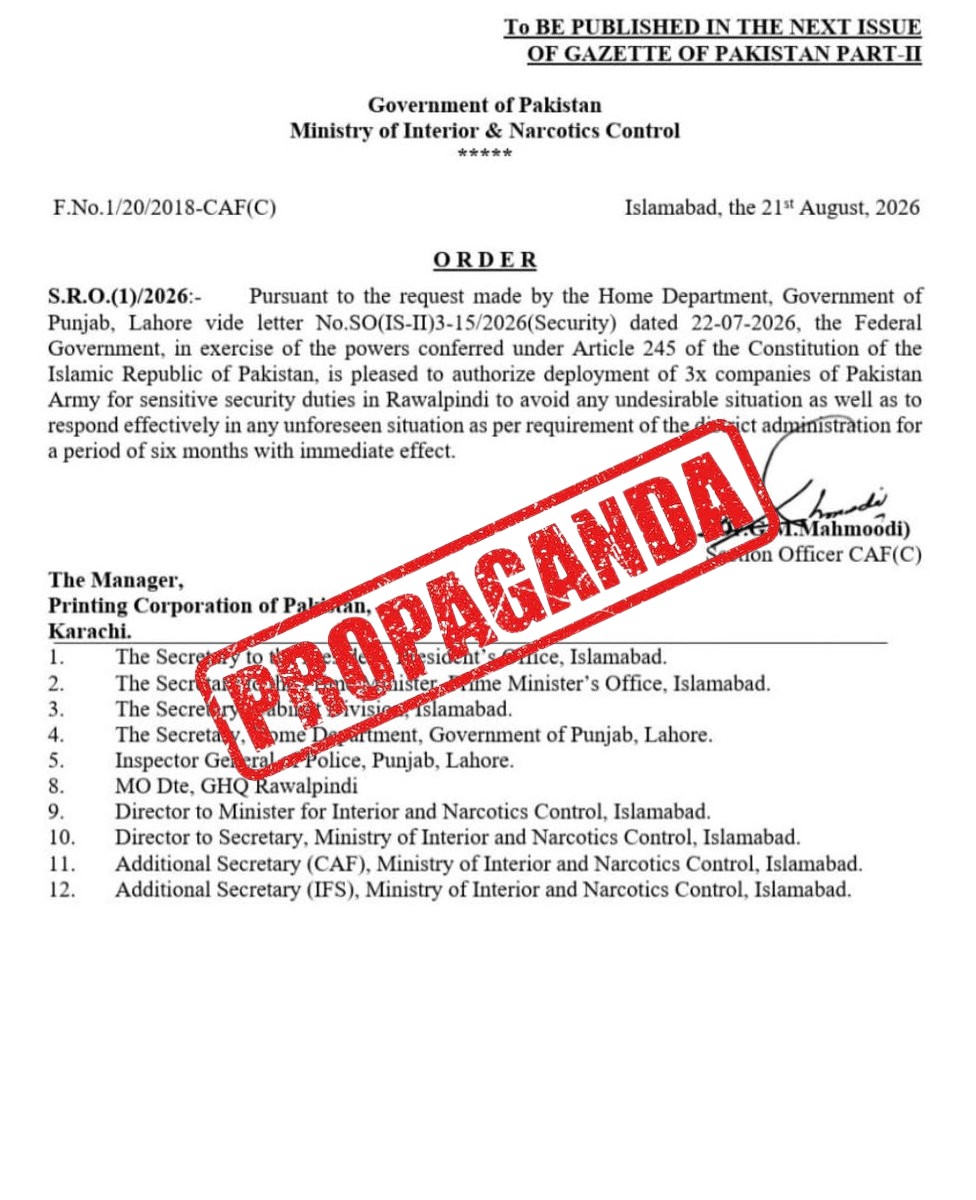 FACT CHECK: Fake News Alert - Pakistan deploys three army companies in Rawalpindi for six ...