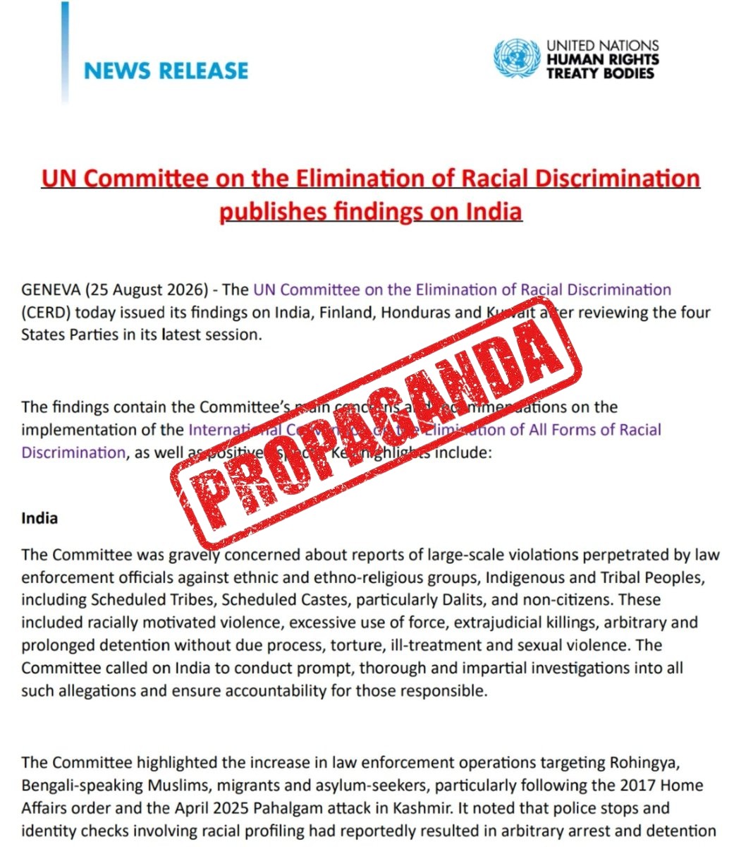 FACT CHECK: Fake News Alert - UN racial discrimination committee raises "grave concerns" o...