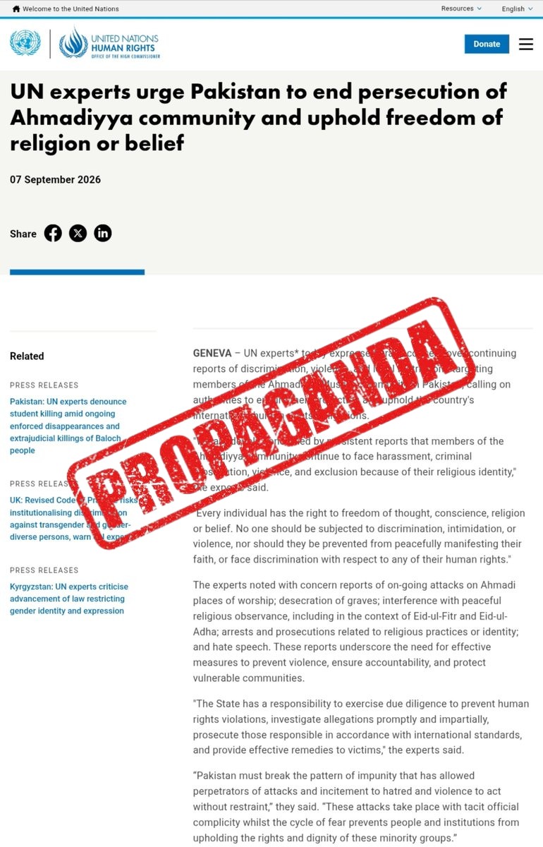 FACT CHECK: Fake News Alert - UN experts urge Pakistan to halt persecution of the Ahmadiyy...