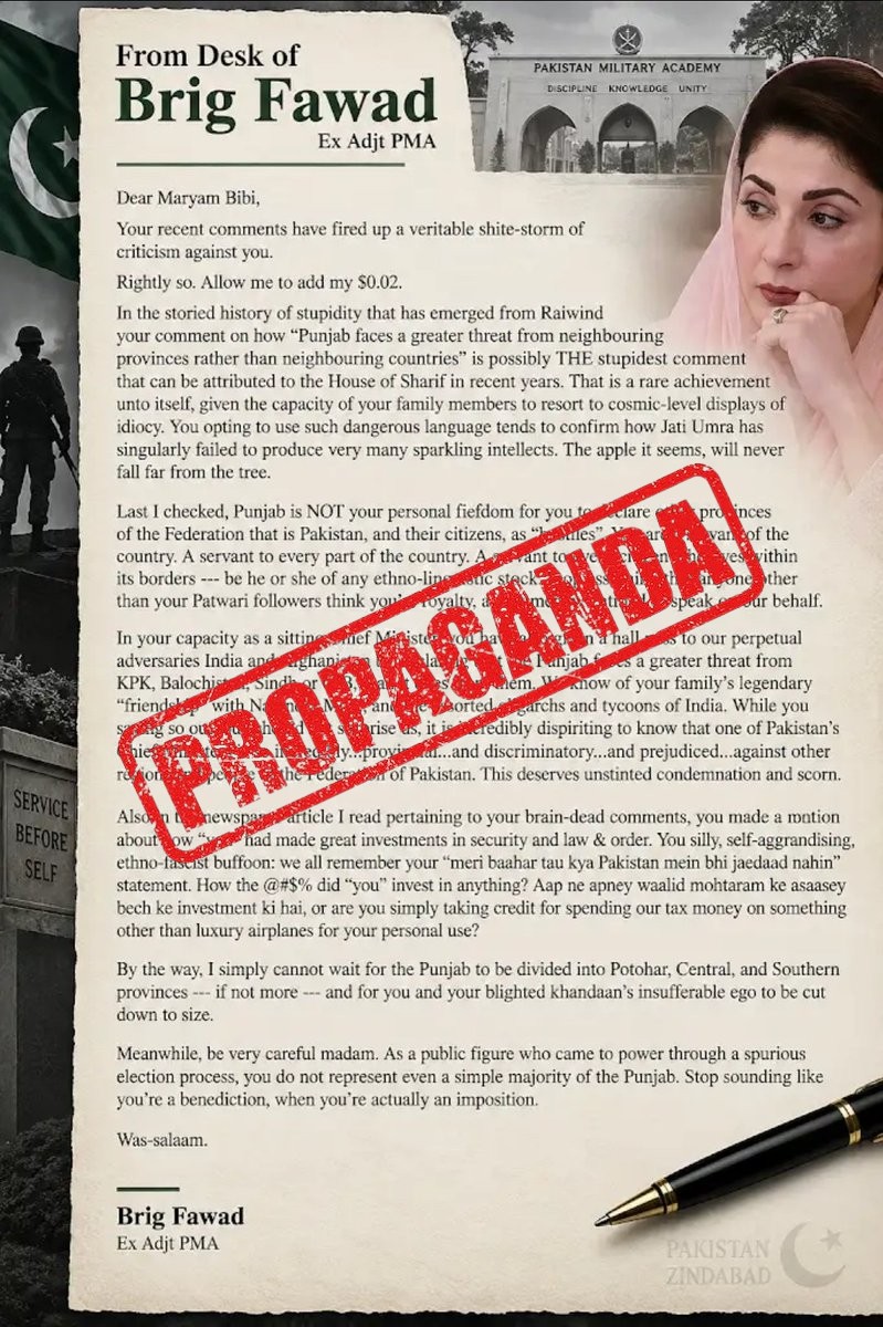 FACT CHECK: Fake News Alert - From Desk of Brig Fawad ex adjt PMA,
Dear Maryam Bibi, your ...