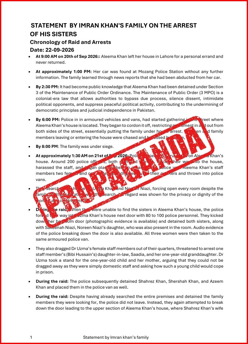 FACT CHECK: Fake News Alert - Statement by Imran Khan's Family:...