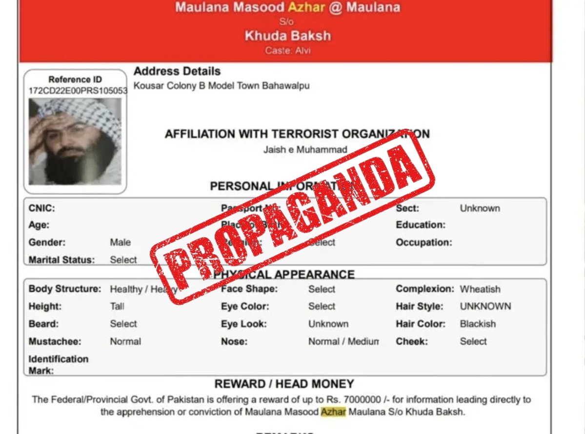 FACT CHECK: Fake News Alert - Paki announced PKR 70 lakh bounty on UN terrorist Masood Azh...