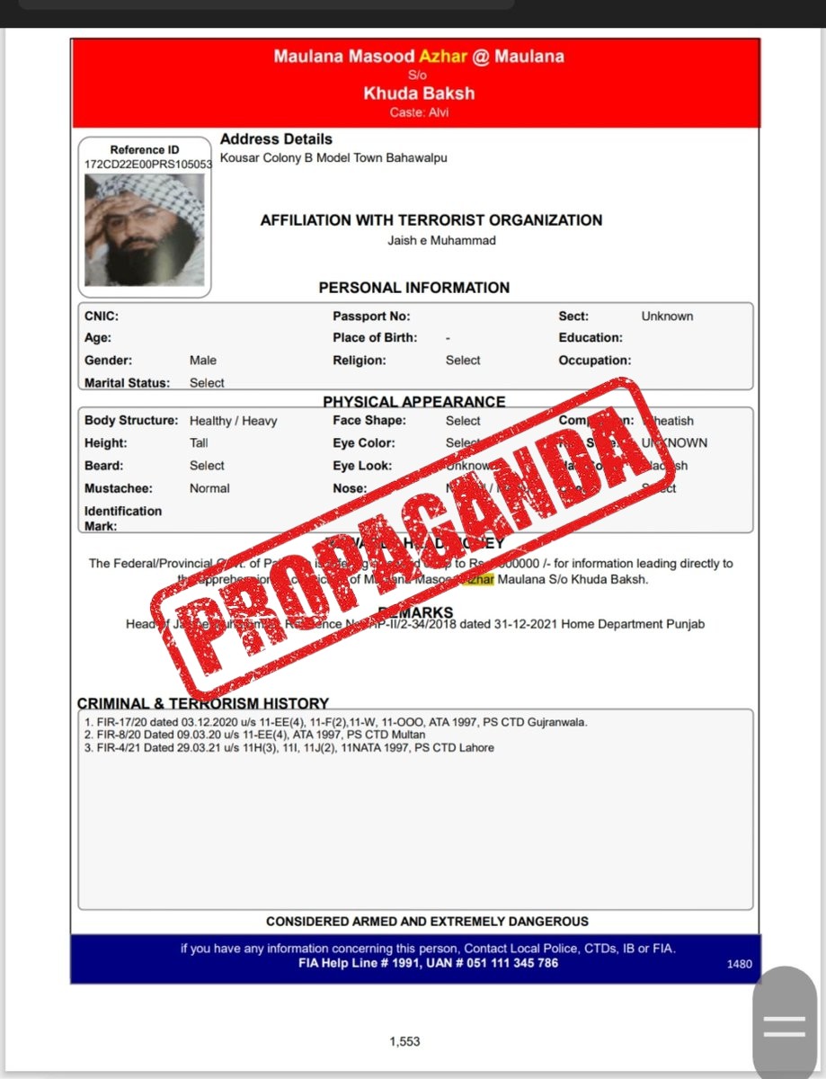 FACT CHECK: Fake News Alert - Pakistan puts Pak Rs 70 lakh bounty on UN listed terrorist M...