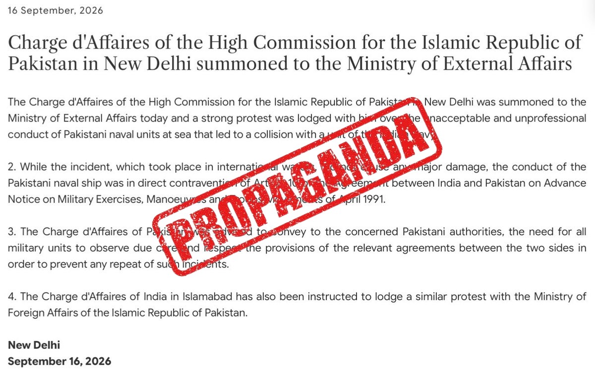 FACT CHECK: Fake News Alert - #BREAKING: India summons Pakistan’s envoy in New Delhi to ...