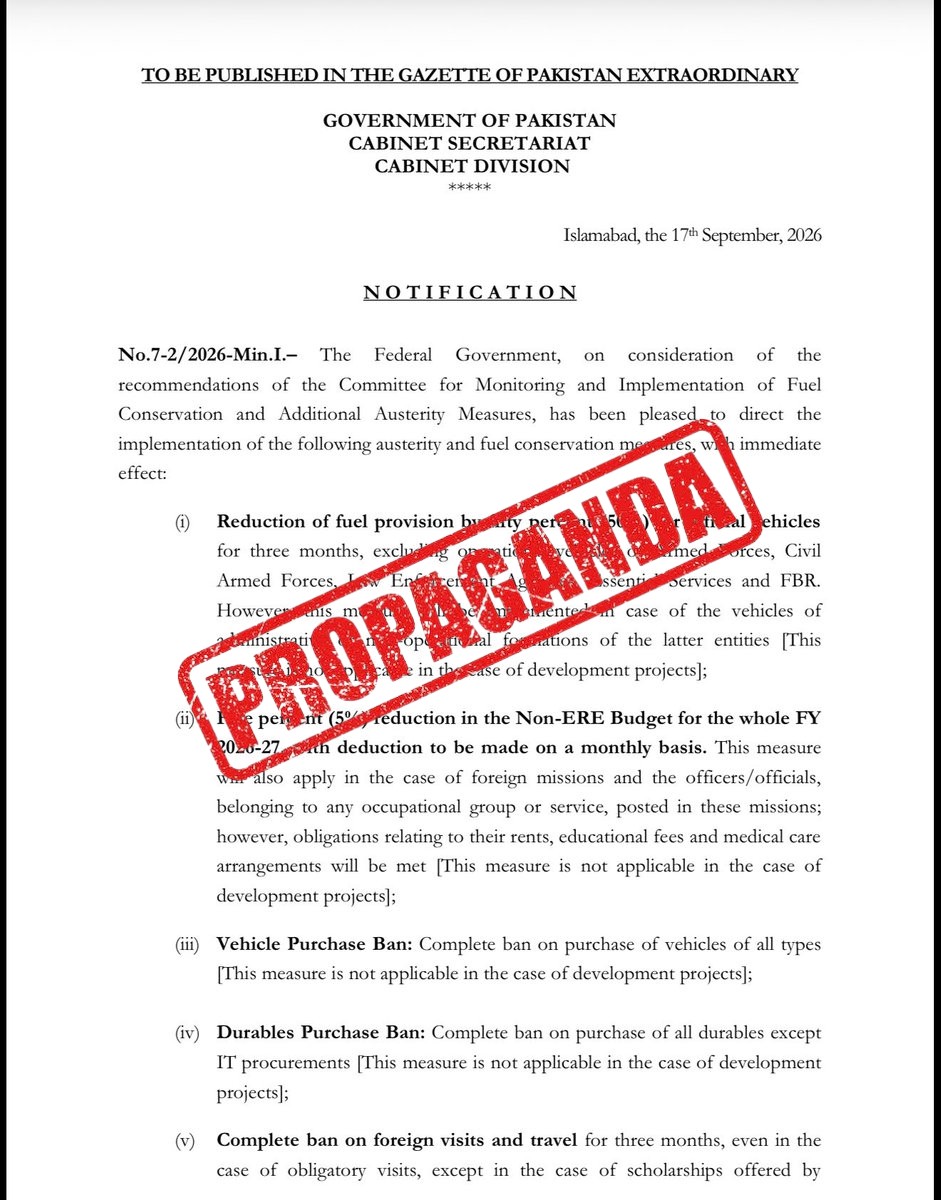 FACT CHECK: Fake News Alert - #BREAKING: Pakistan bans purchase of vehicles and foreign vi...