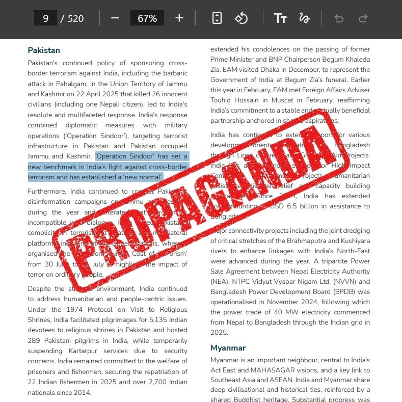 FACT CHECK: Fake News Alert - MEA's annual report for 2025 terms Operation Sindoor has a "...